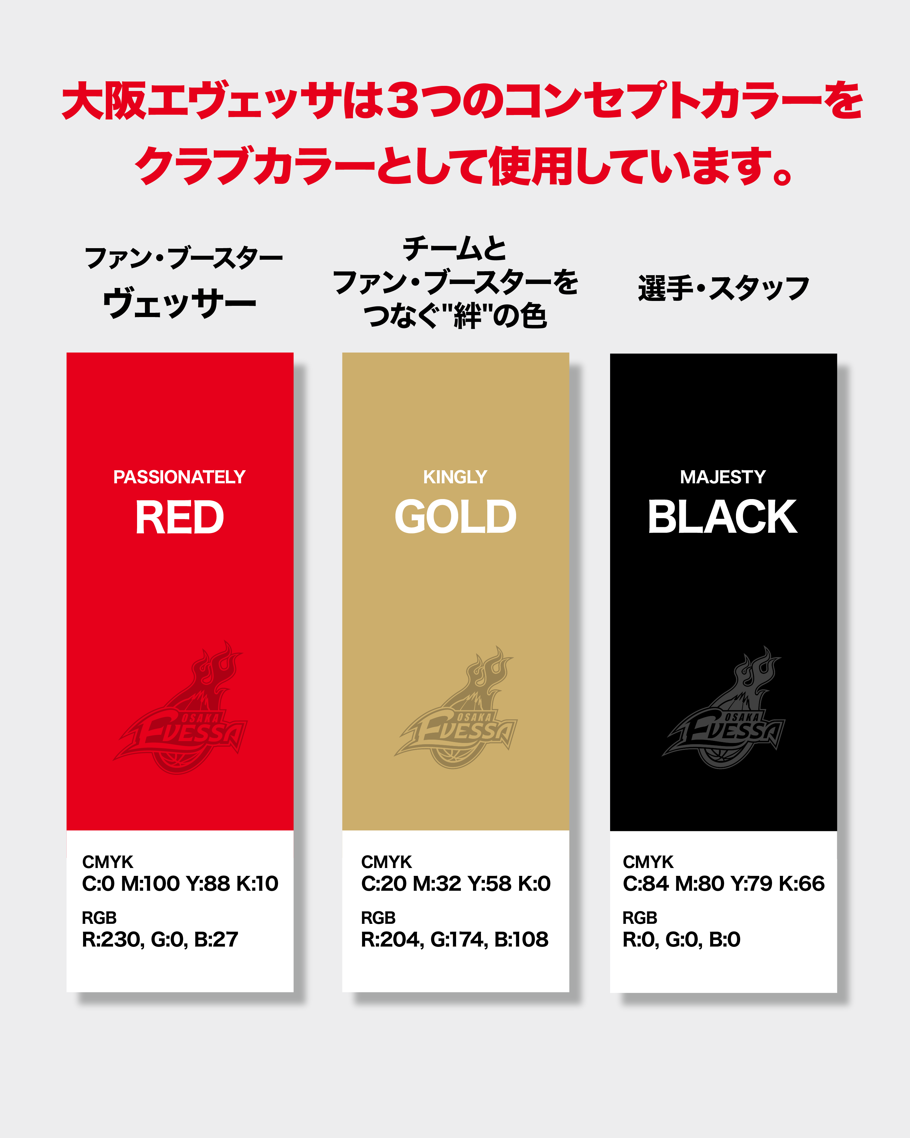 大阪エヴェッサ クラブカラー PASSIONATELY RED / KINGLY GOLD / MAJESTY BLACK